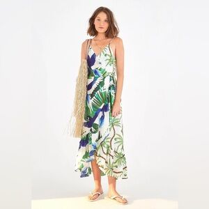 NWT! FARM Rio Mixed Palm Wrap Midi Dress - Size Small